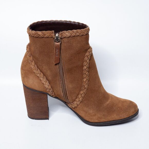 SCHUTZ Braided Ankle‎ Suede Booties Boho Western Boots Cognac Brown Sz 7 - Picture 3 of 8